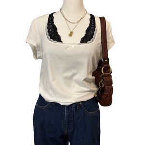 Edikted Priscilla Lace Trim Babydoll Tee White XL Y2K Coquette